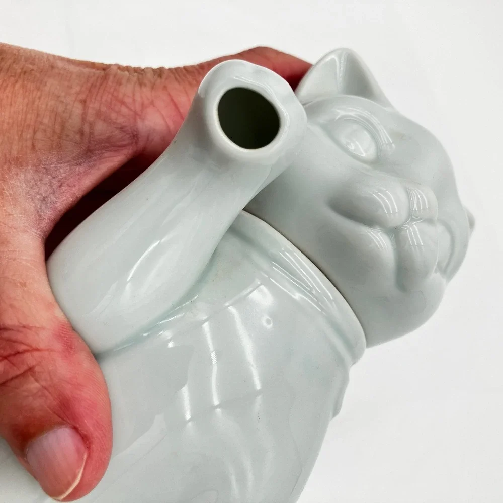 Vintage Celadon Takahashi Japan Celadon Porcelain Cat Teapot 1970s Kitty Creamer